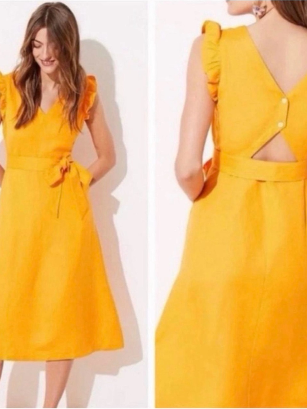 LOFT Linen Blend MIDI Dress Orange Size 8 NWT